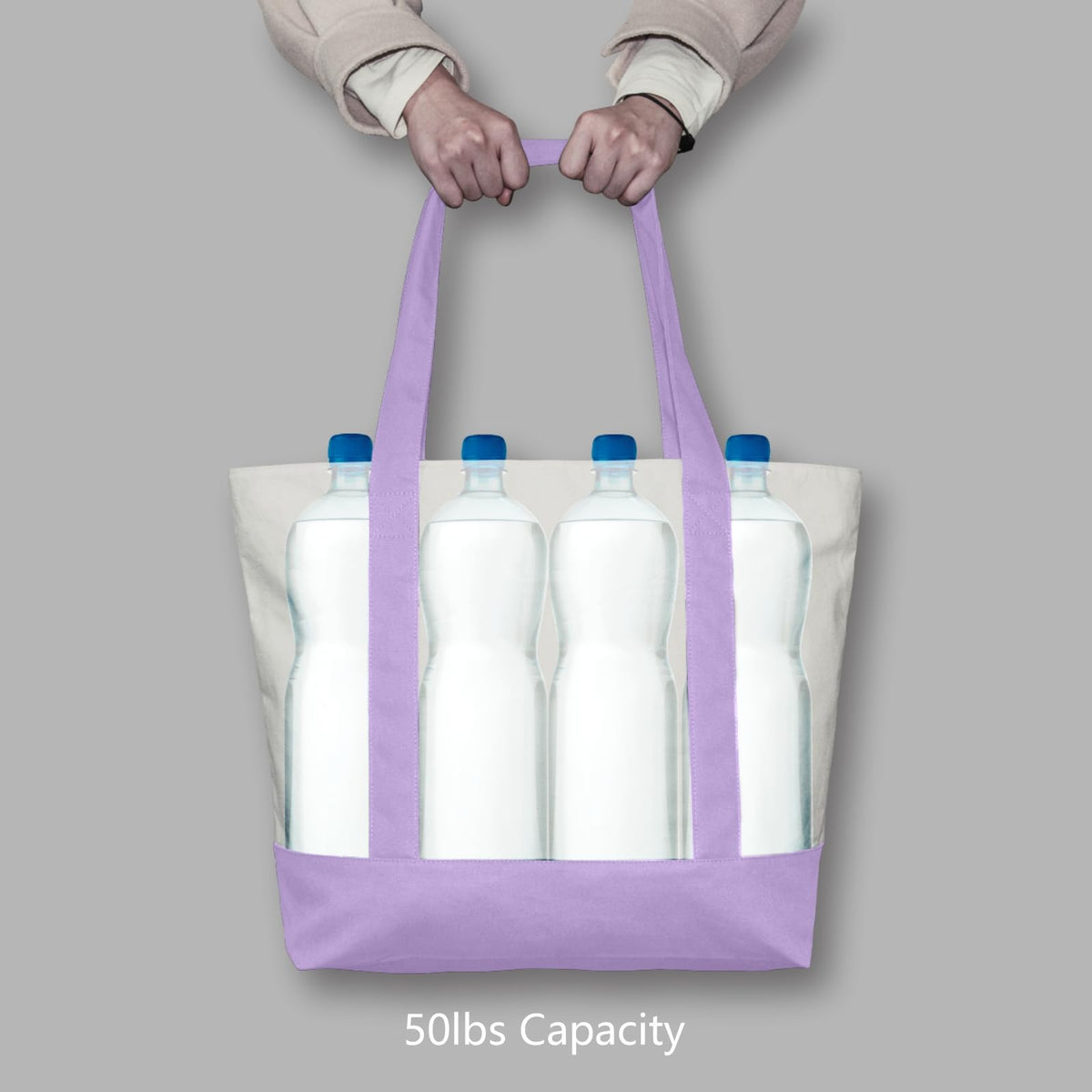 TOPDesign tote bag lavender-natural colorway complements outfits.