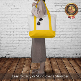TopDesign tote bag external pocket close-up for small-item organization.