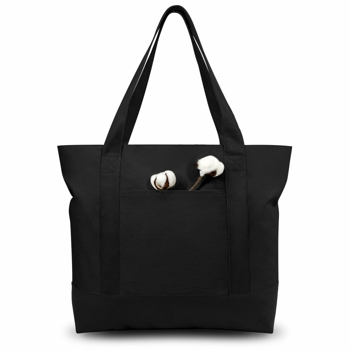 TopDesign canvas tote bag with external pocket for quick small-item access.