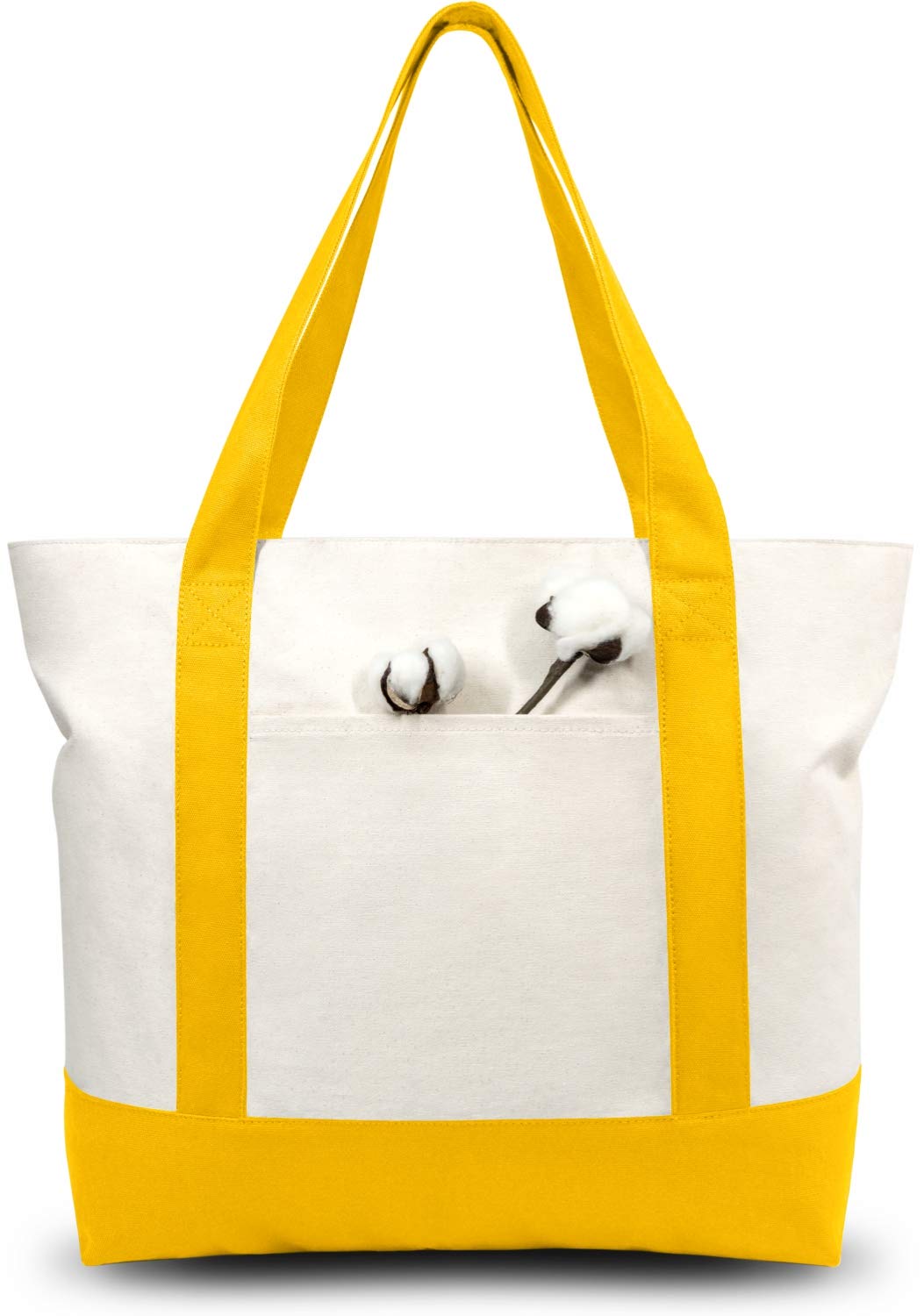 TopDesign tote bag front view in yellow and natural colors, spacious for daily essentials.