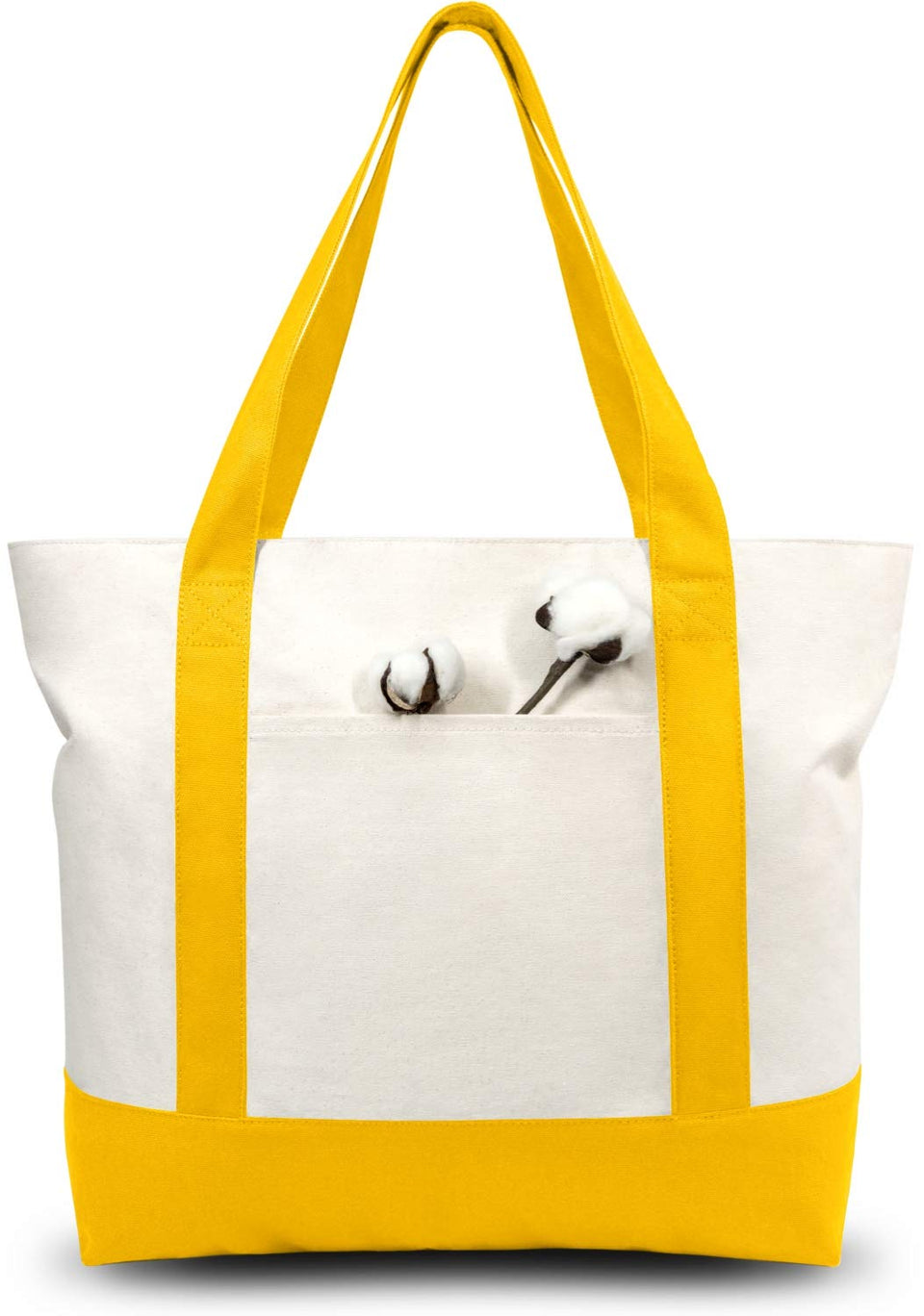 TopDesign tote bag front view in yellow and natural colors, spacious for daily essentials.