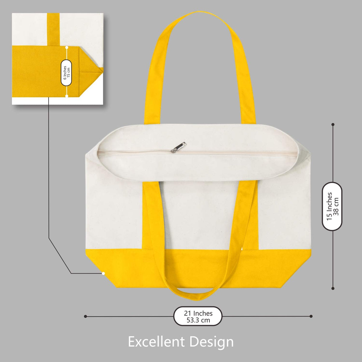 TopDesign tote bag 25-inch handles for comfortable shoulder carry.