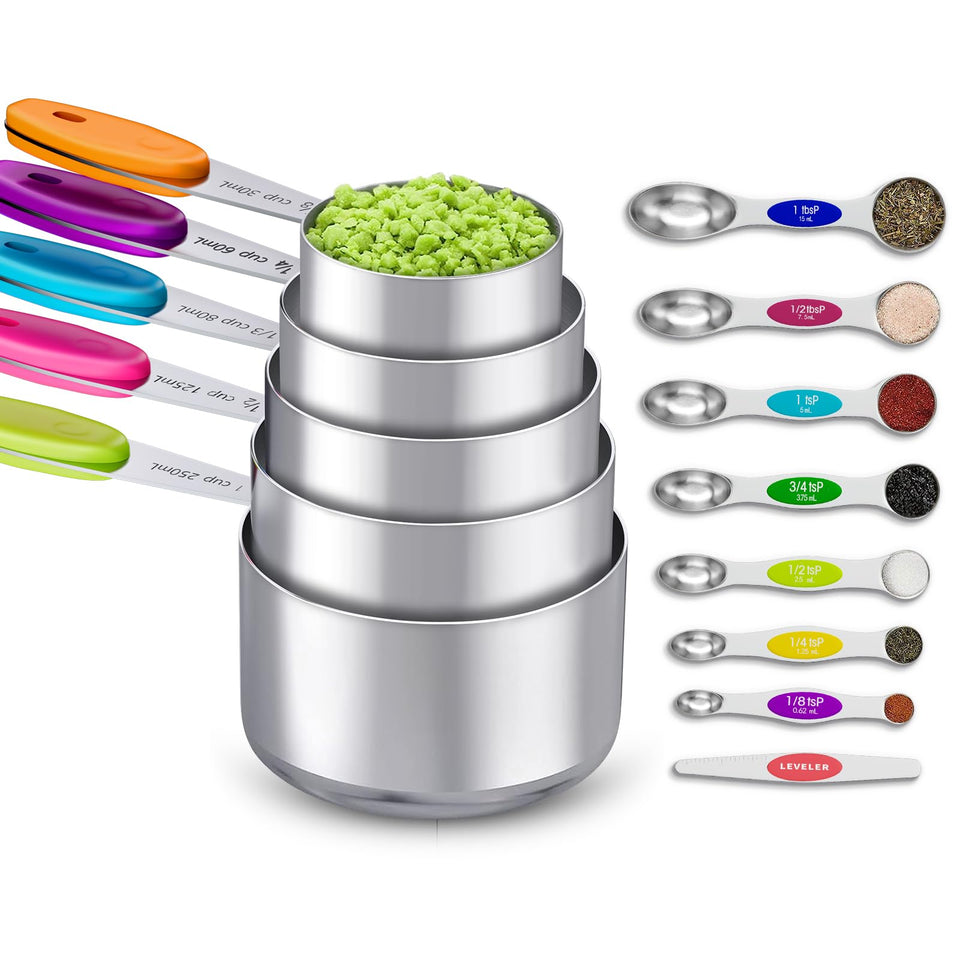 Topfeel 13-piece stainless steel measuring cups set for precise cooking.