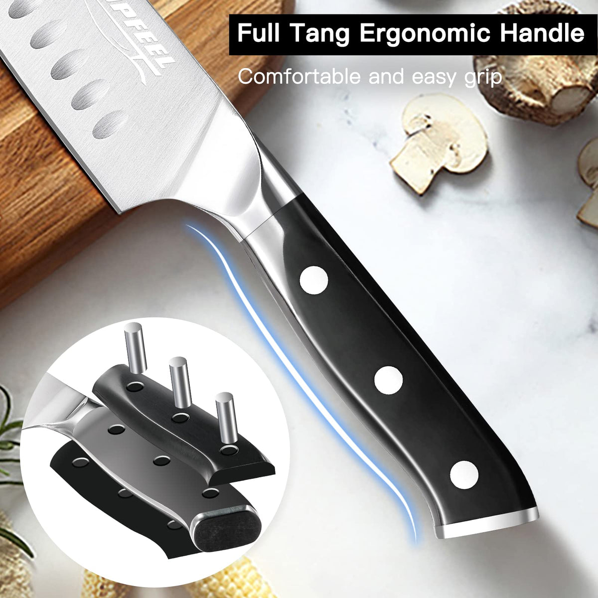 Topfeel forged full-tang ergonomic handle close-up