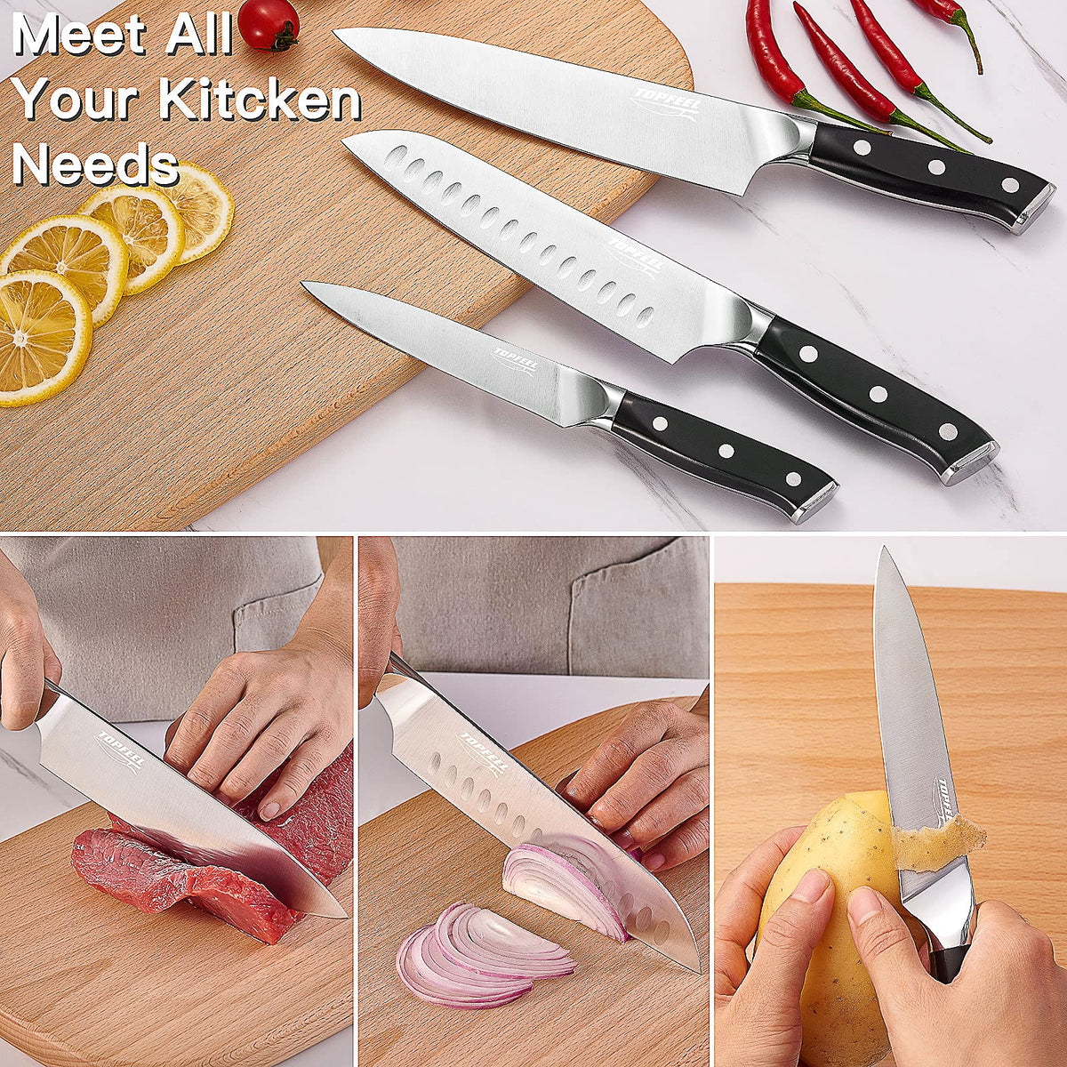 Topfeel German high-carbon stainless steel blade sharpness and durability