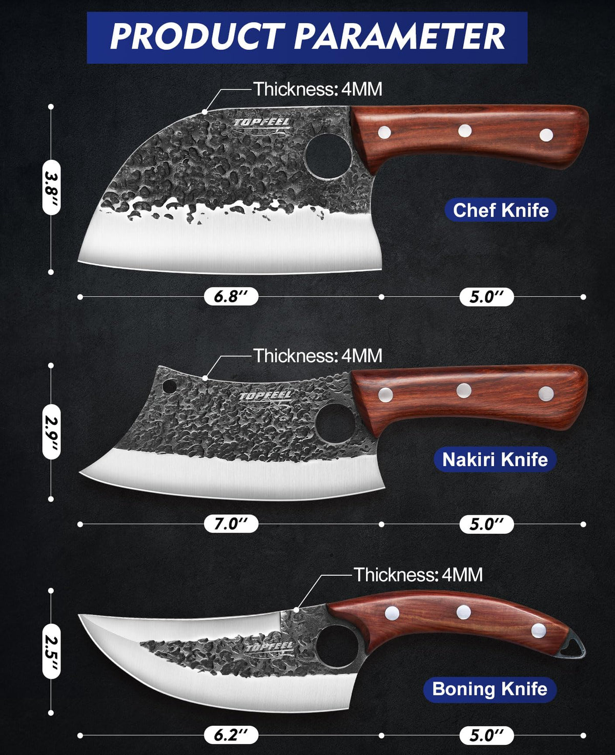 Topfeel kitchen knife set in a gift box, ready for gifting.