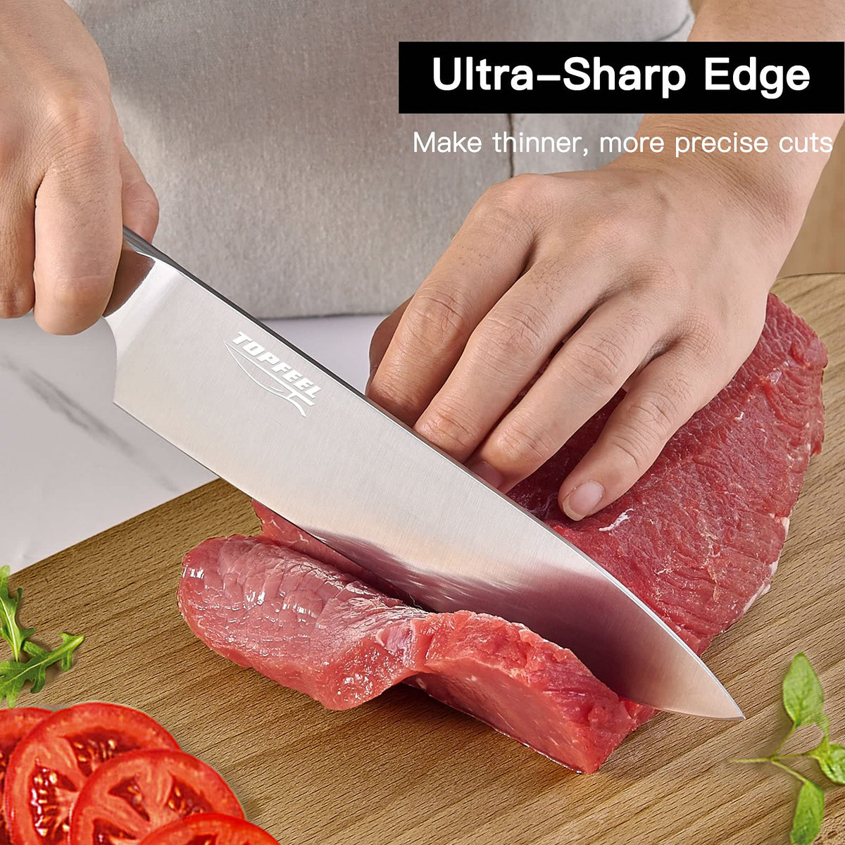 Topfeel Santoku knife 7-inch close-up for versatile chopping