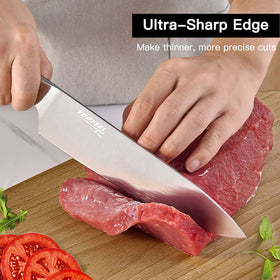 Topfeel Santoku knife 7-inch close-up for versatile chopping