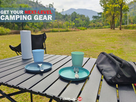 TOPJUM Camp Kitchen Organizer car-door attachment demonstrates flexible setup on vehicles.