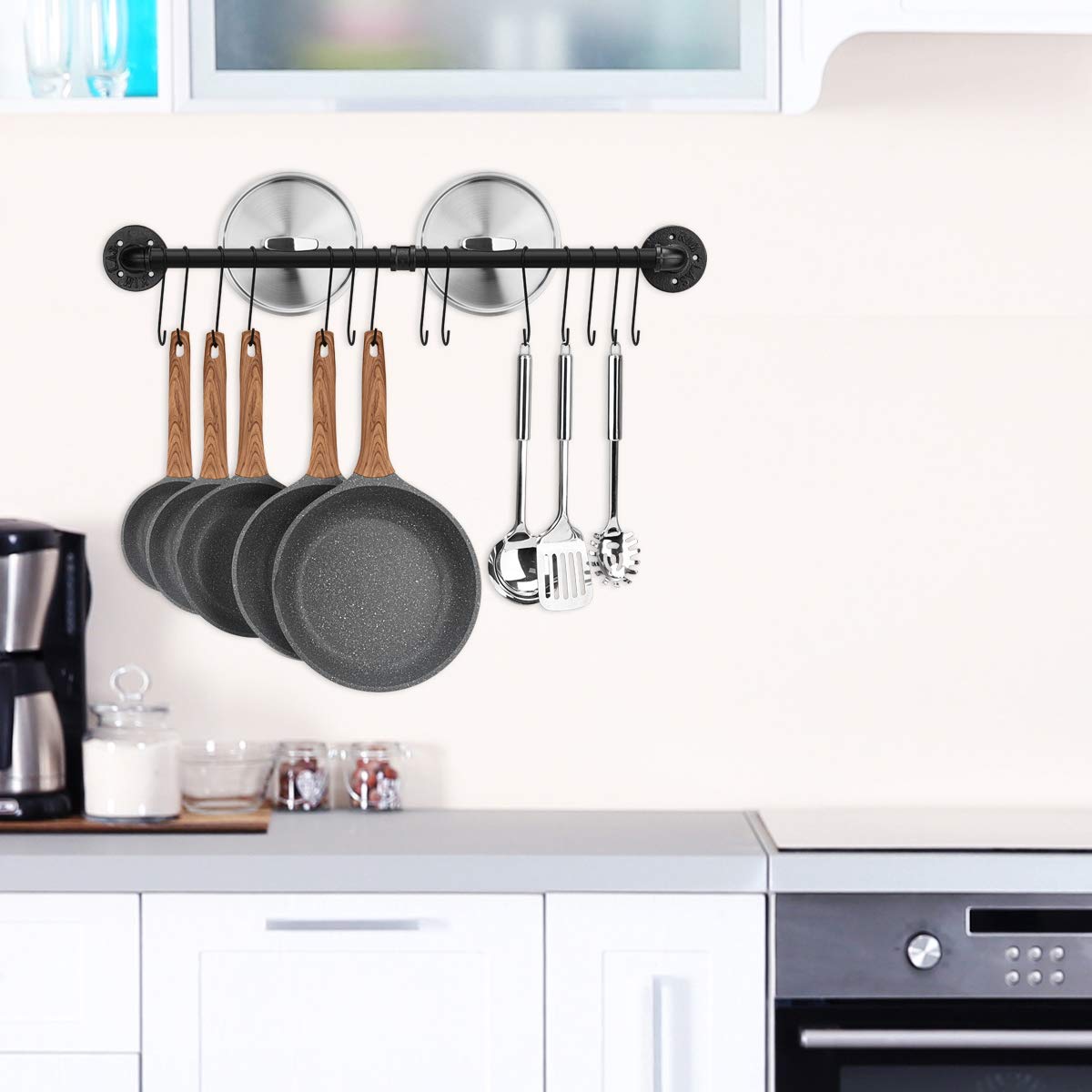 Toplife 14-hook kitchen rail provides versatile hanging for utensils.
