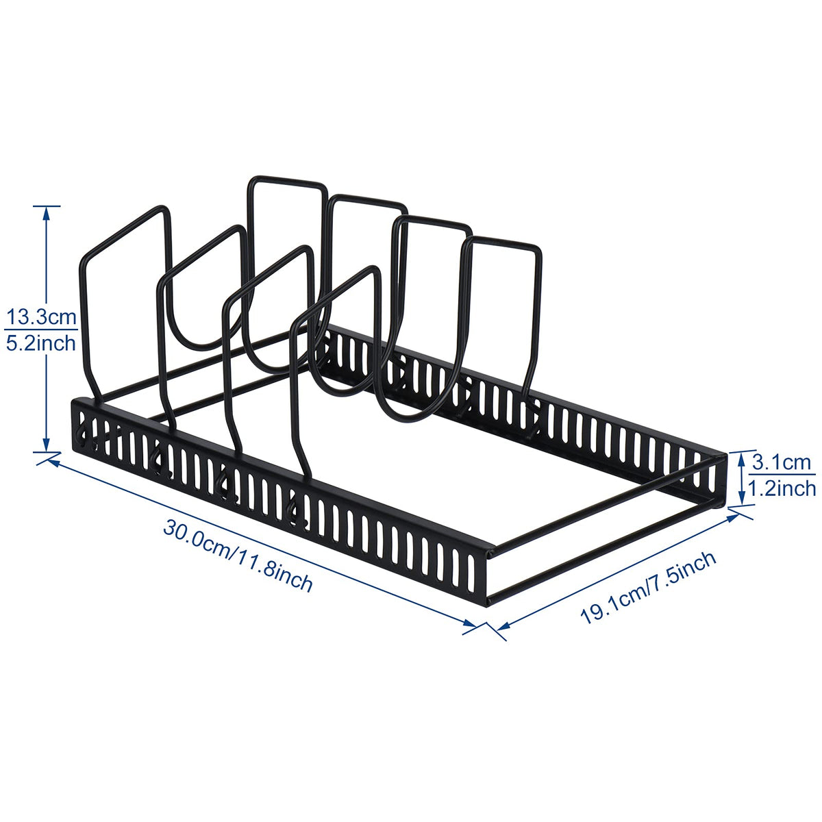 Toplife adjustable dividers with seven compartments securely hold lid sizes.
