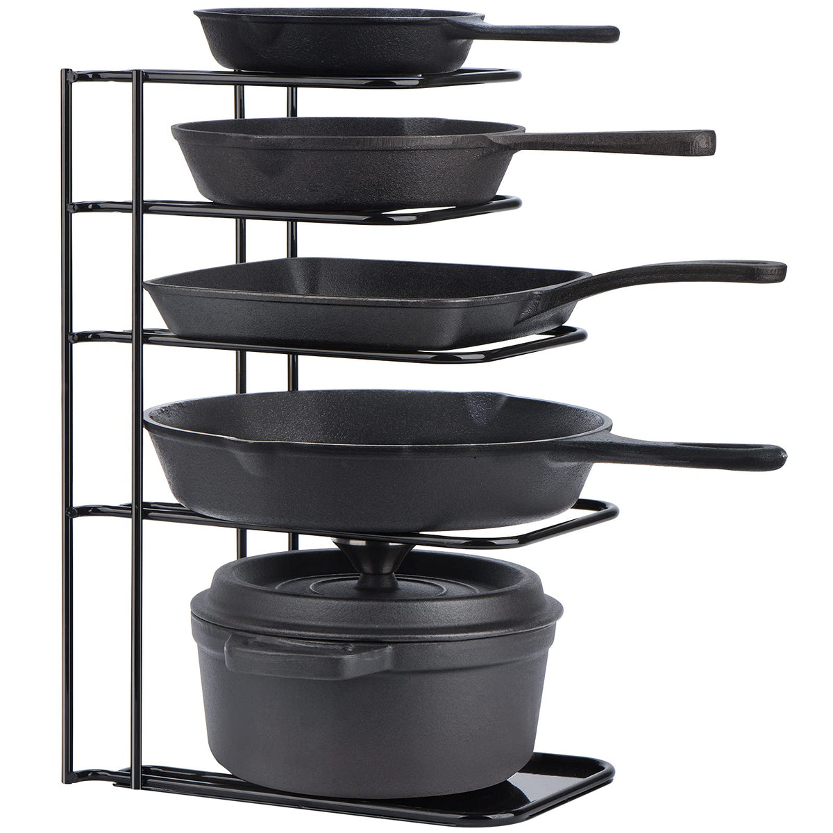 Toplife heavy-duty pan organizer shown in a cabinet for durable storage and easy access.
