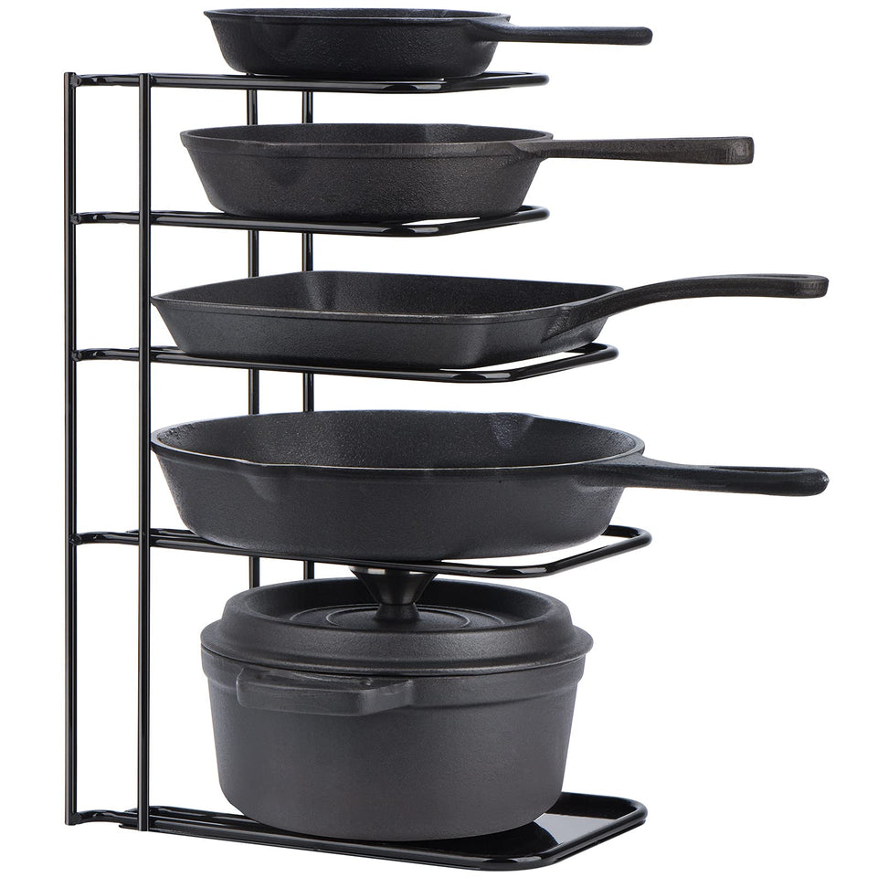 Toplife heavy-duty pan organizer shown in a cabinet for durable storage and easy access.