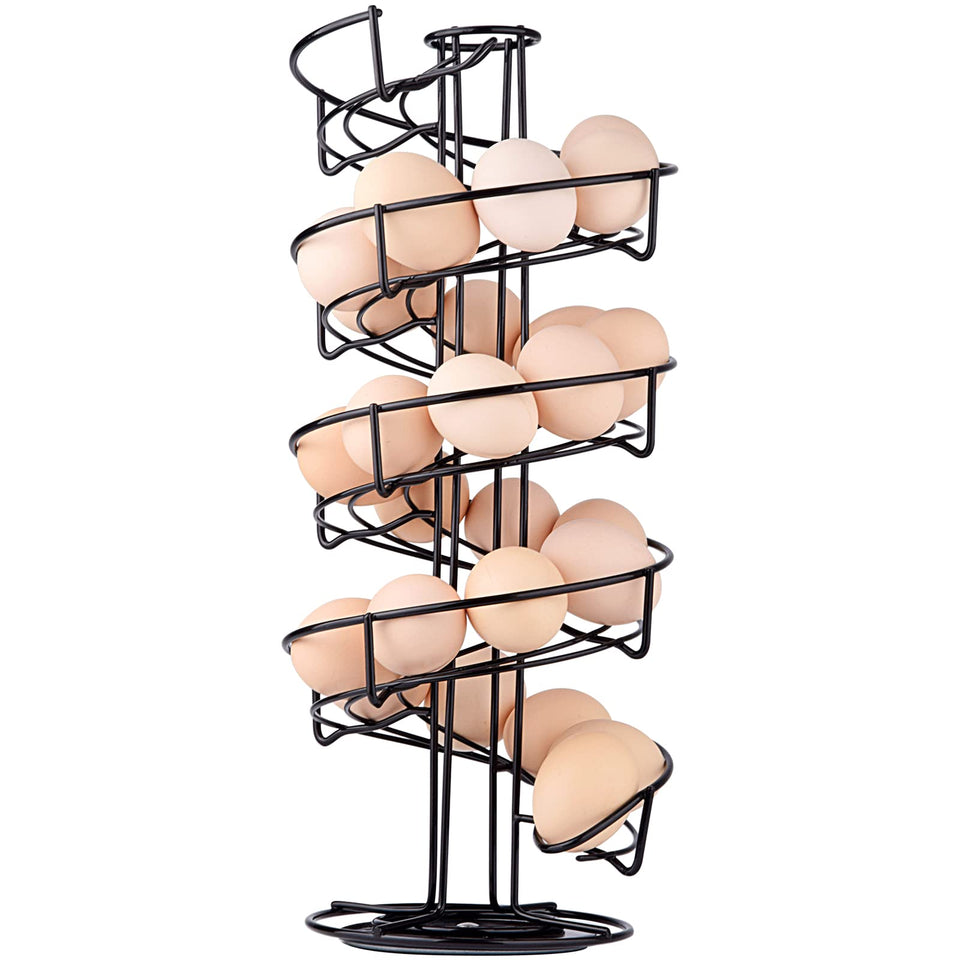 Toplife spiral design egg skelter dispenser in black with organized egg storage.