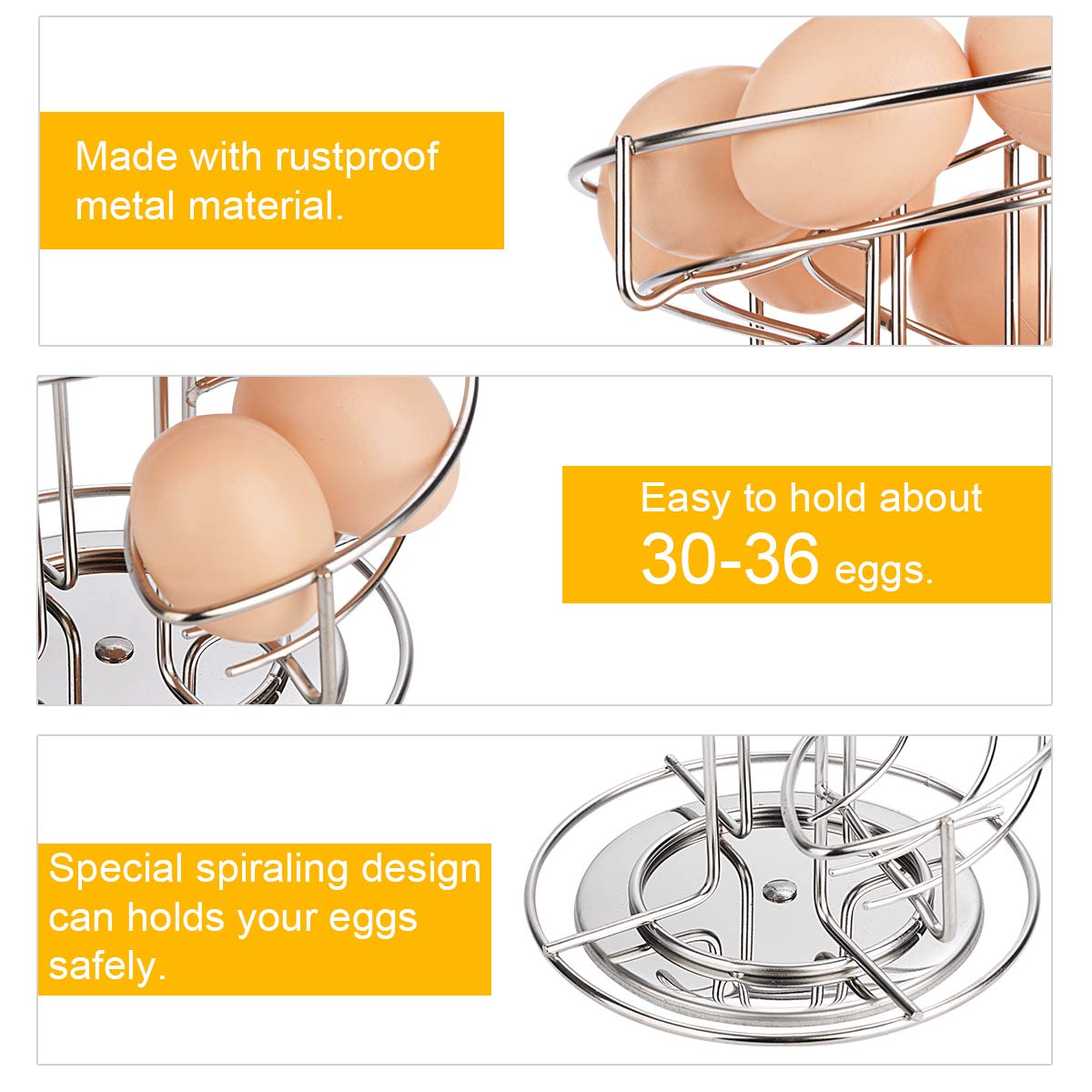 Toplife silver egg rack features 360-degree rotation for easy access.