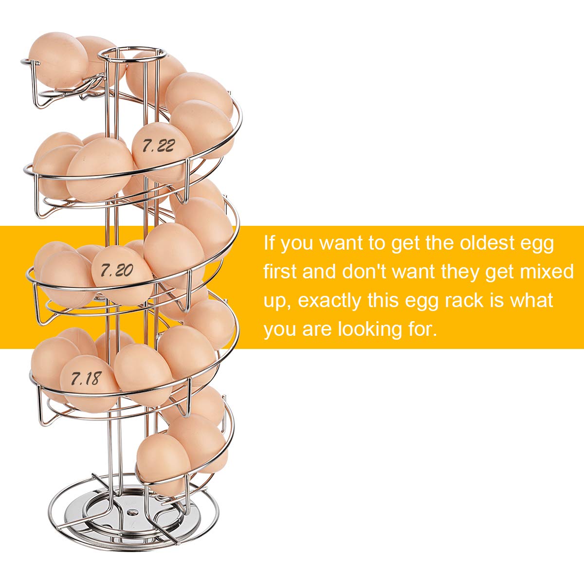 Toplife spiraling egg track guides eggs downward when one is removed.