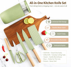 TOPLUCKY chef knife with green handle for precise, comfortable chopping.