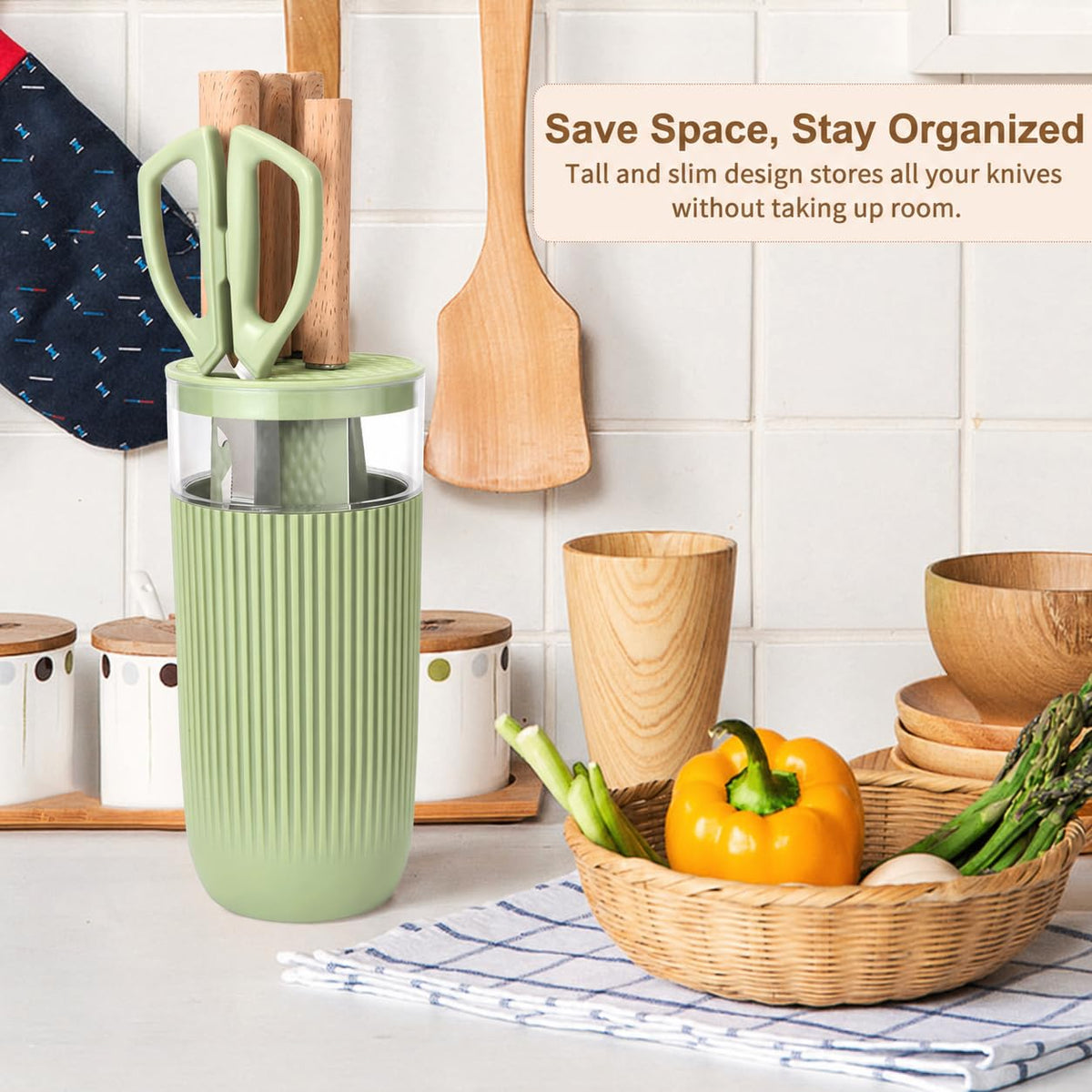 TOPLUCKY clear-top knife block showcasing blades for easy selection.