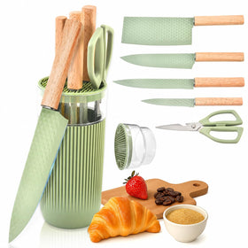 TOPLUCKY knife set with green block visible for quick access and organized storage.