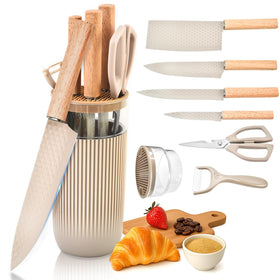 TOPLUCKY seven-piece knife set shown with visible block for quick access.