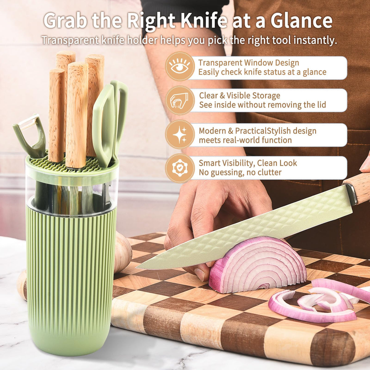TOPLUCKY slicer knife with green handle for clean, even slices.