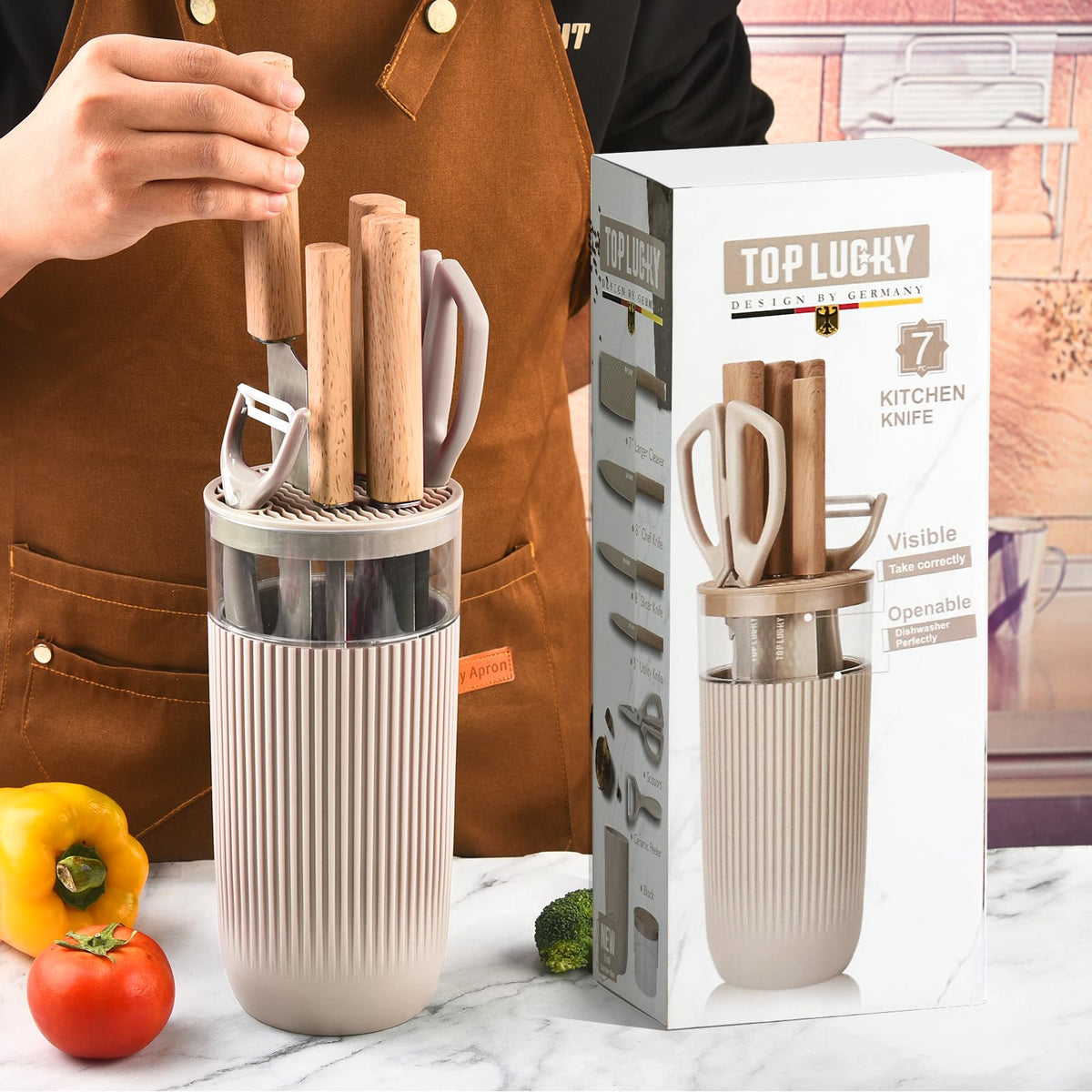 TOPLUCKY wood-textured handle for secure, comfortable grip.