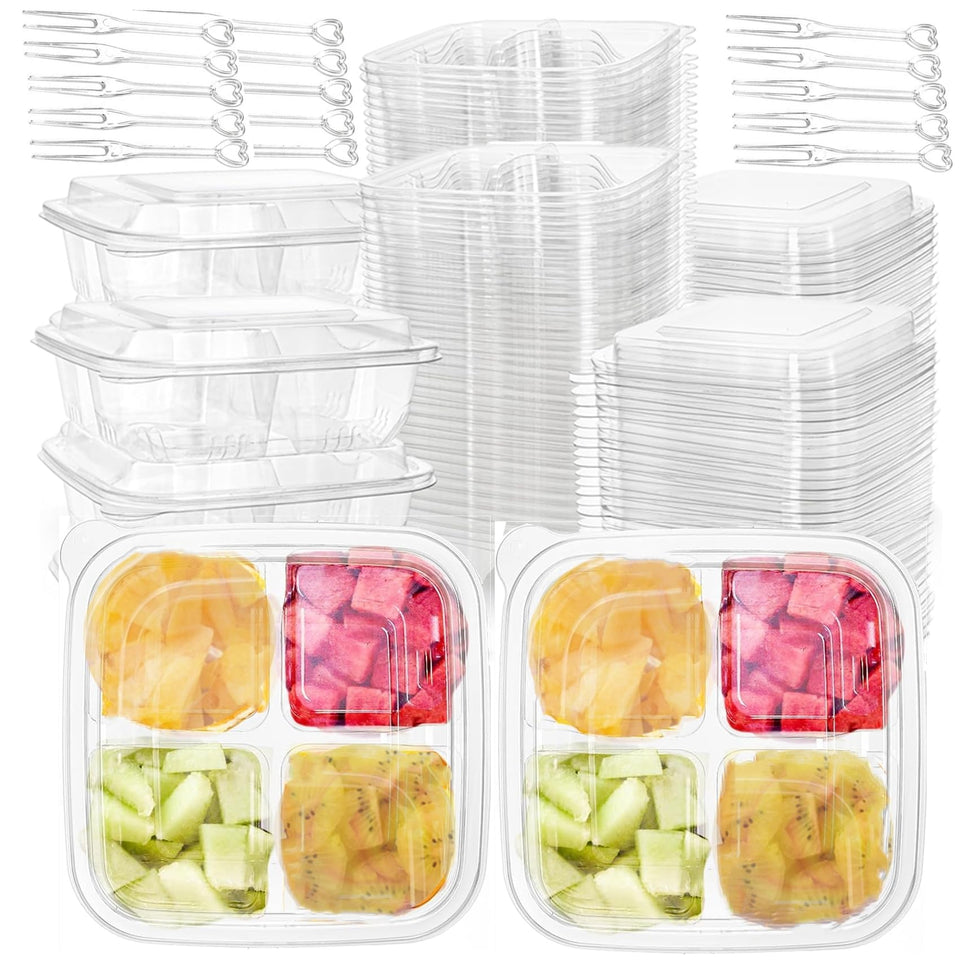 ToppYuanZea 70-pack clear bento box with four compartments and lid for organized meals.