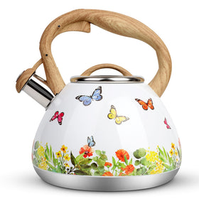 Toptier tea kettle with butterfly pattern body offers stylish design and easy pouring.