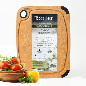 Toptier wood fiber cutting board with anti-slip corners for stable prep.