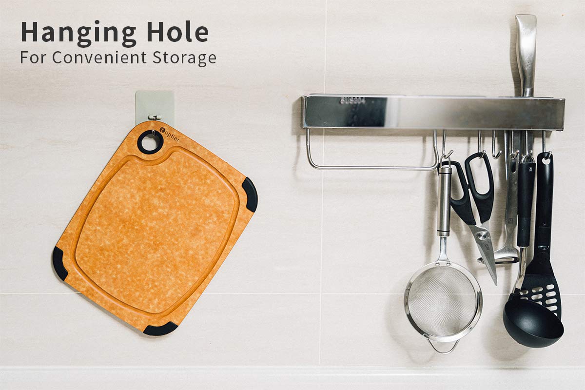 Toptier cutting board withstands heat up to 350°F for warm foods.