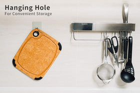 Toptier cutting board withstands heat up to 350°F for warm foods.