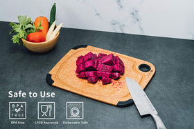 Toptier cutting board with reversible surfaces for different tasks.