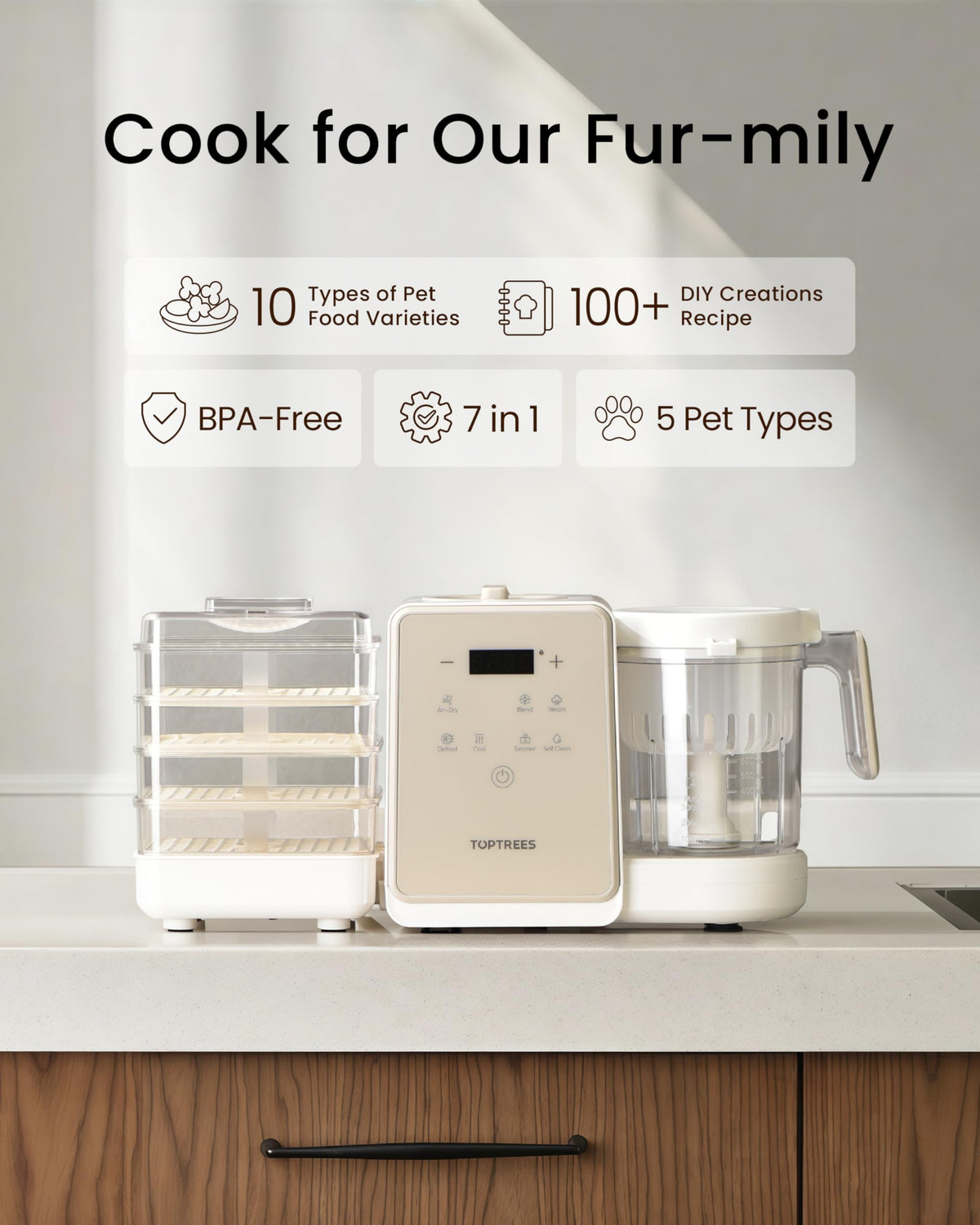 TOPTREES Pet Fresh Maker blending cups enable customizable meals at home.