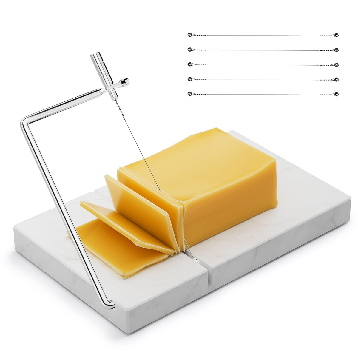 TOPULORS Cheese Slicer on marble board delivering precise cheese slices.