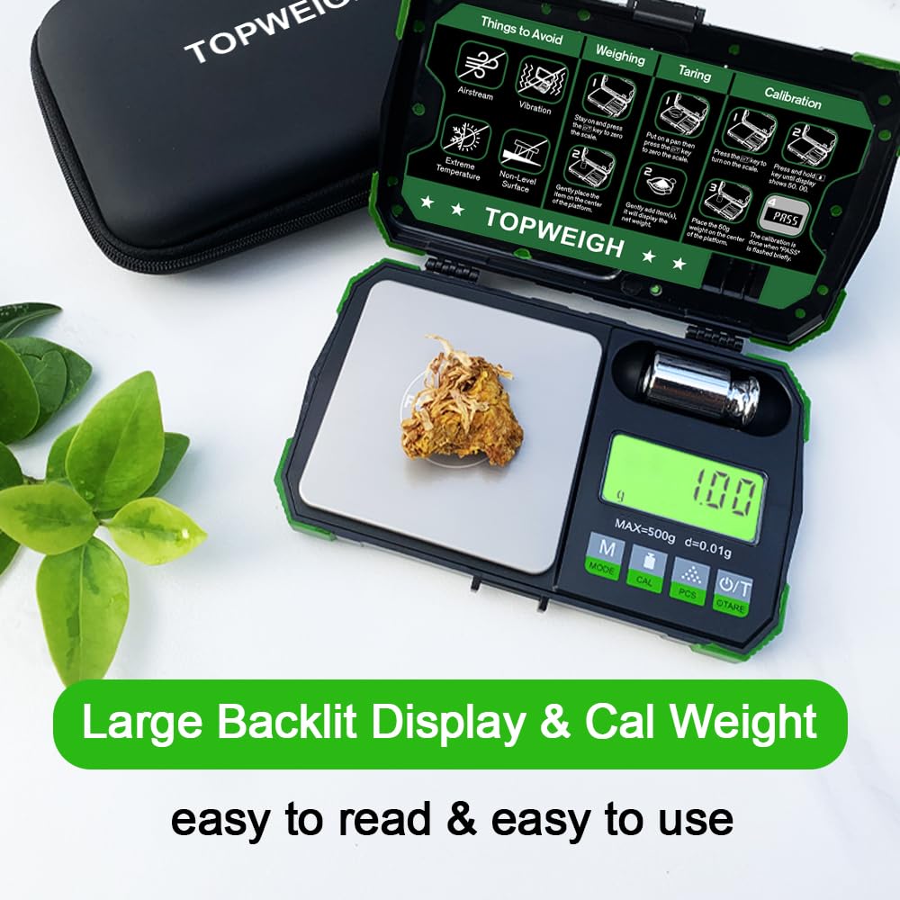TOPWEIGH Pocket Scale shows six weighing units from grams to pennyweight
