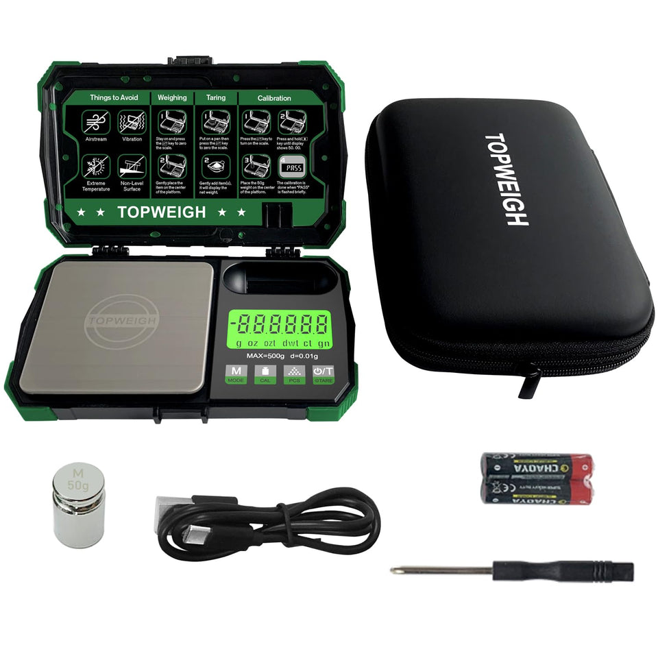 TOPWEIGH Pocket Scale front view highlights compact design for travel use