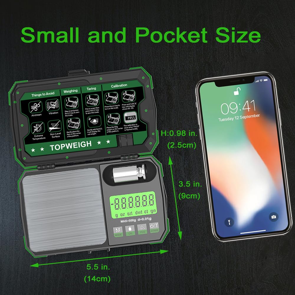 TOPWEIGH Pocket Scale in use with coins demonstrates precise measurements