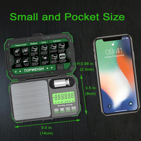 TOPWEIGH Pocket Scale in use with coins demonstrates precise measurements