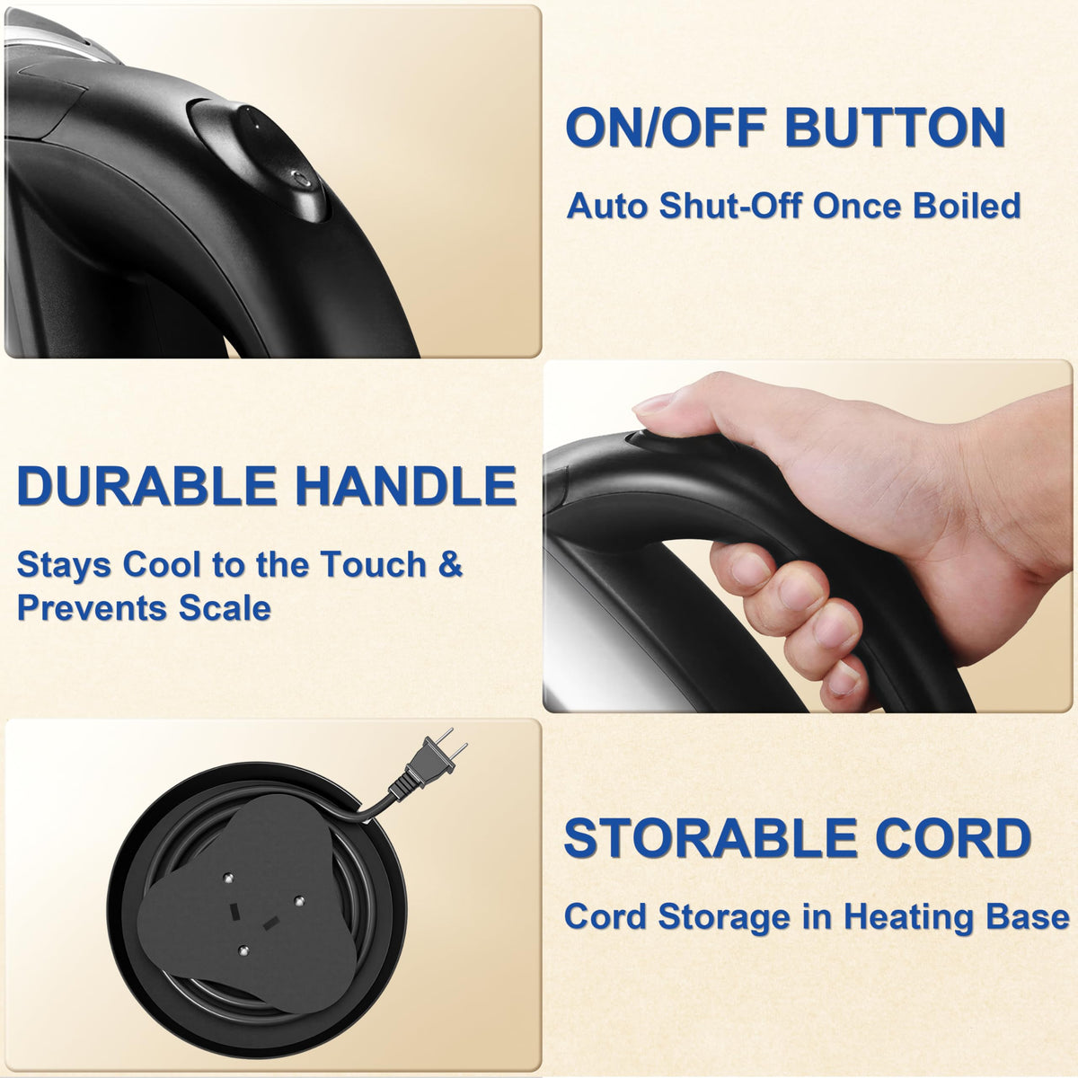 TopWit cord-wrap on base keeps cords neatly stored and counters tidy.