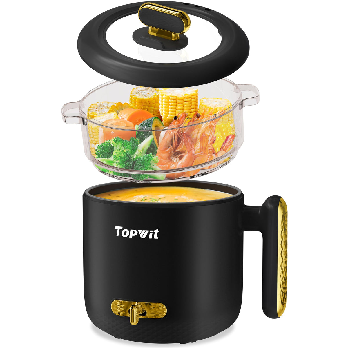 TopWit electric pot with steamer lid for easy monitoring while cooking