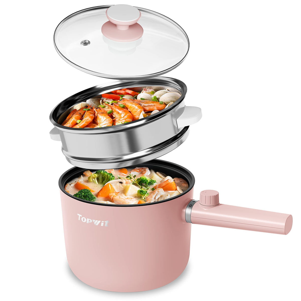 Topwit hot pot electric with steamer showing even heat for quick meals