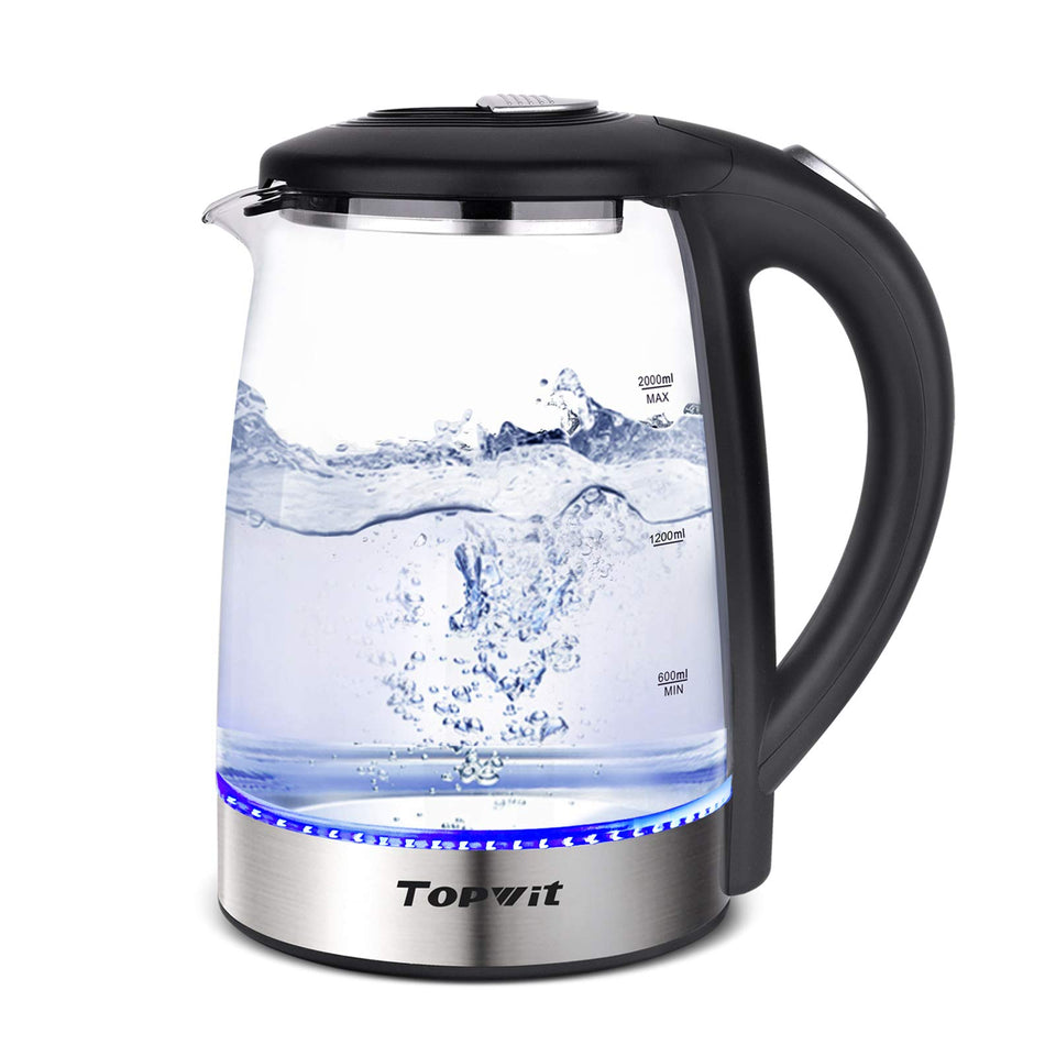 TopWit electric kettle glass body with transparent view for quick heat awareness