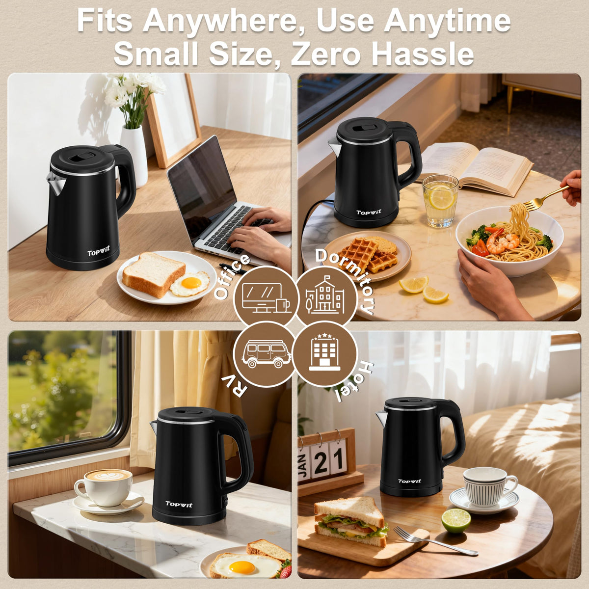 TopWit kettle interior stainless steel for pure-tasting water.