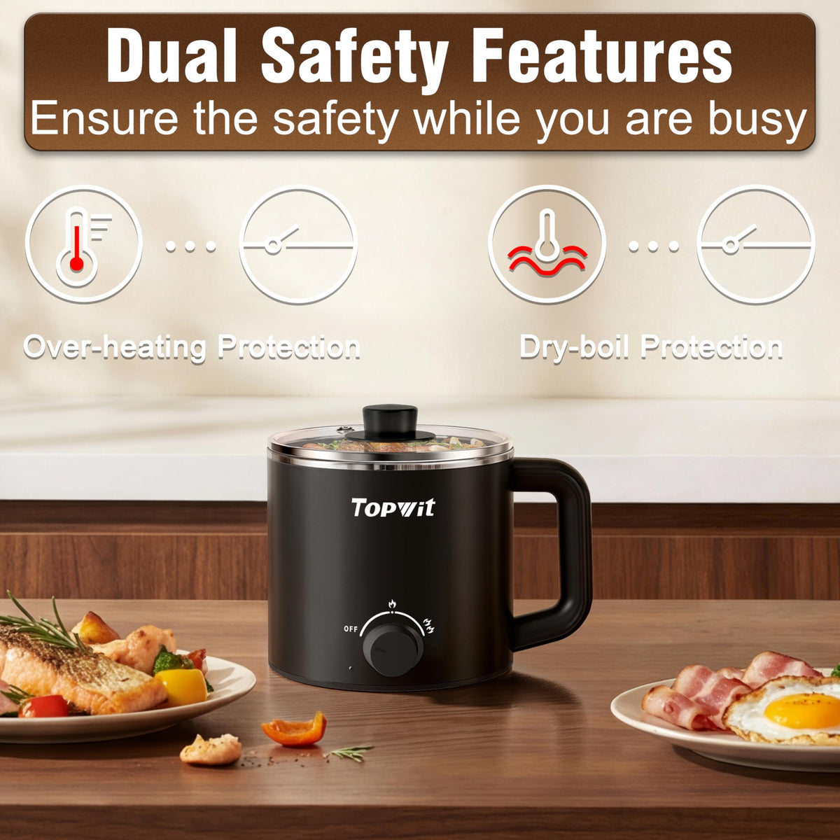 Topwit 1.6L capacity fits meals for 1–2 people.