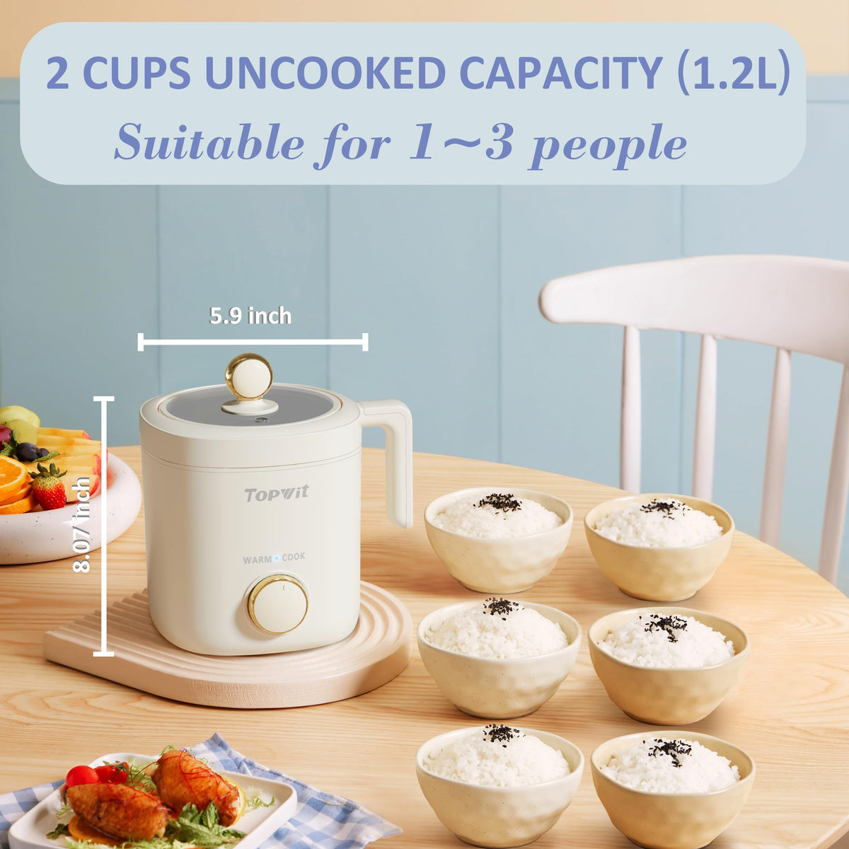 TopWit one-touch control panel simplifies cooking and keeps food warm.