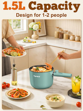 Topwit 1.5L ramen cooker compact for small kitchens and travel.