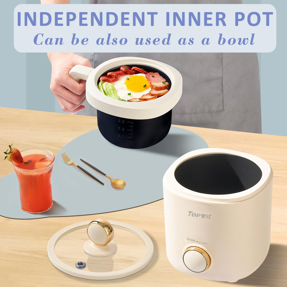 TopWit removable inner pot doubles as a serving bowl for easy meals.