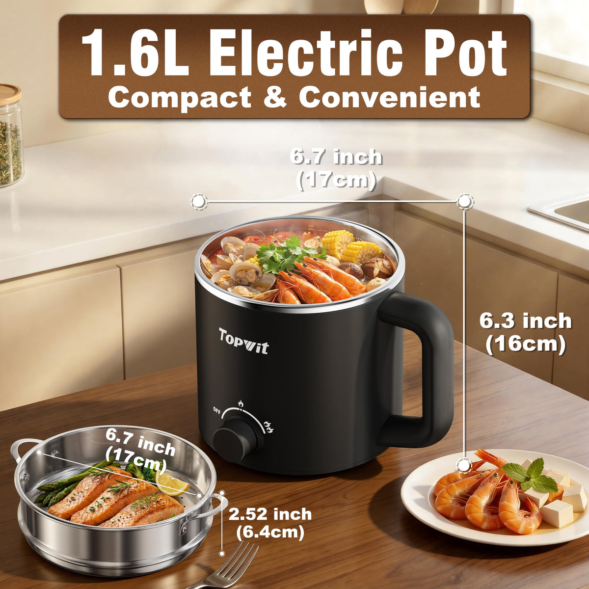 Topwit tempered glass lid allows clear monitoring without spills.