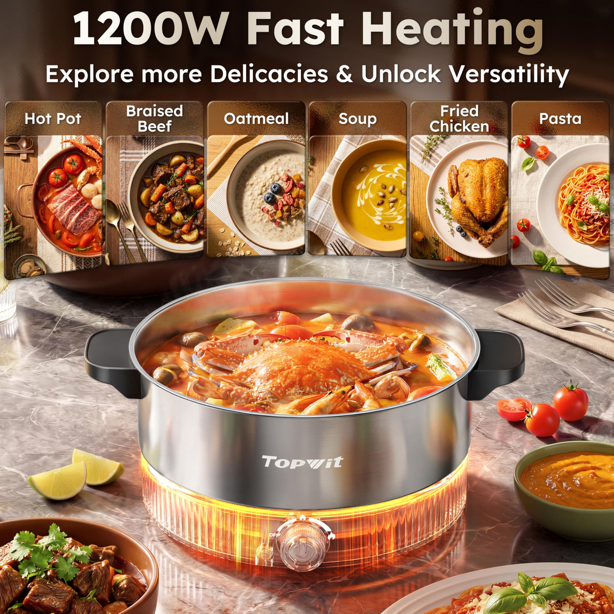 TopWit wide inner pot design makes stirring and simmering easier during soups.