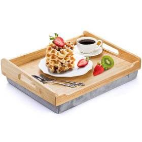 TOPZEA bamboo lap tray with detachable pillow for comfortable bed meals.